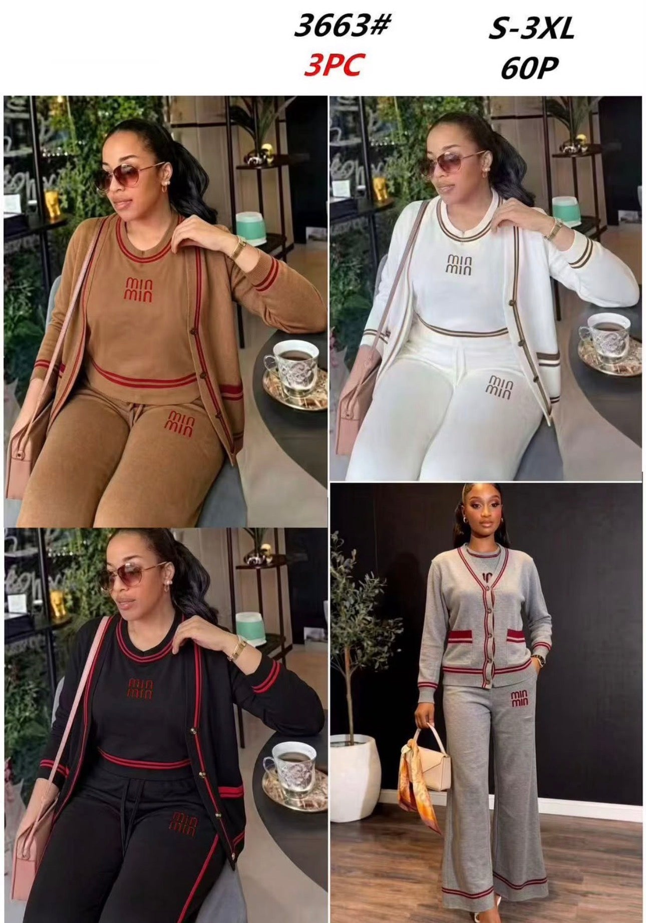 Ladies Trendy Knitted Tracksuit 3pc -Various Colours