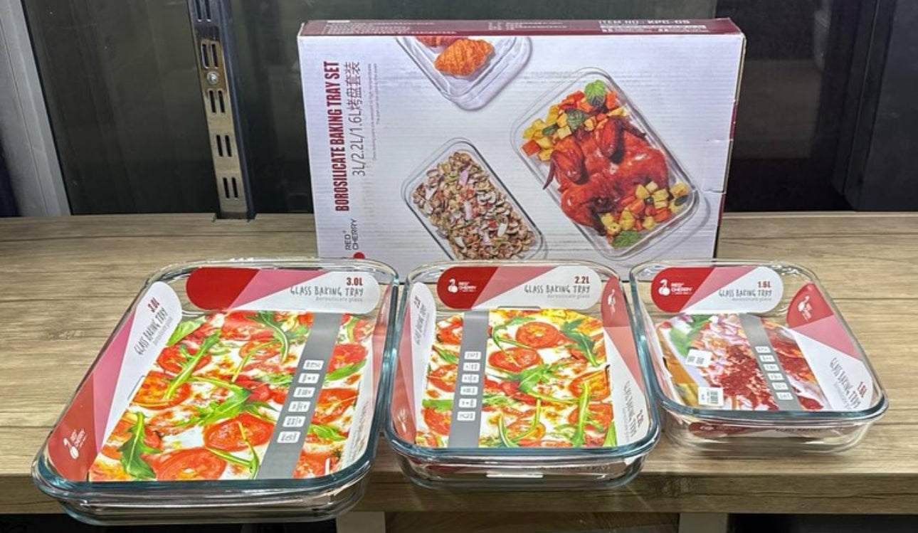 MHome 3 Piece Oven Safe Glass Baking, Roasting & Casserole Dish Set - Rectangular - Various Options