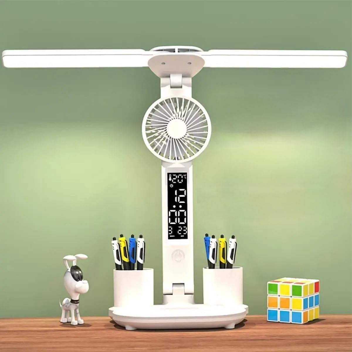 MTech 4-1 Table Lamp with Fan Pencil Holder Double Head Office Lamp USB LED Desk Lamp Plug in Home & Garden | Lamps, Lighting & Ceiling Fans