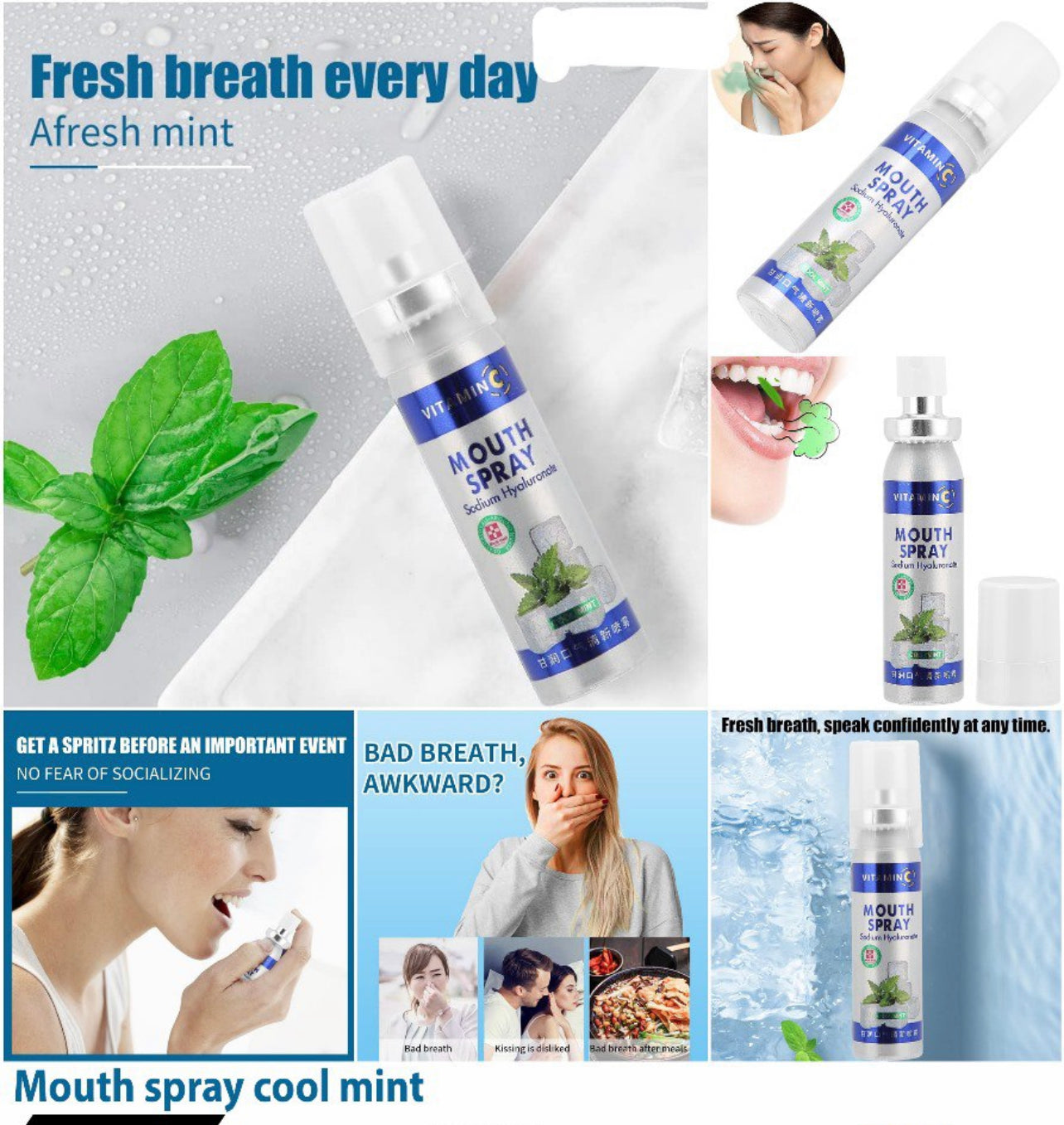 Mouth Freshener Spray, Lightweight Portable 24 Hour Oral Rinse Breath Freshening Spray, Help Fights Bad Breath