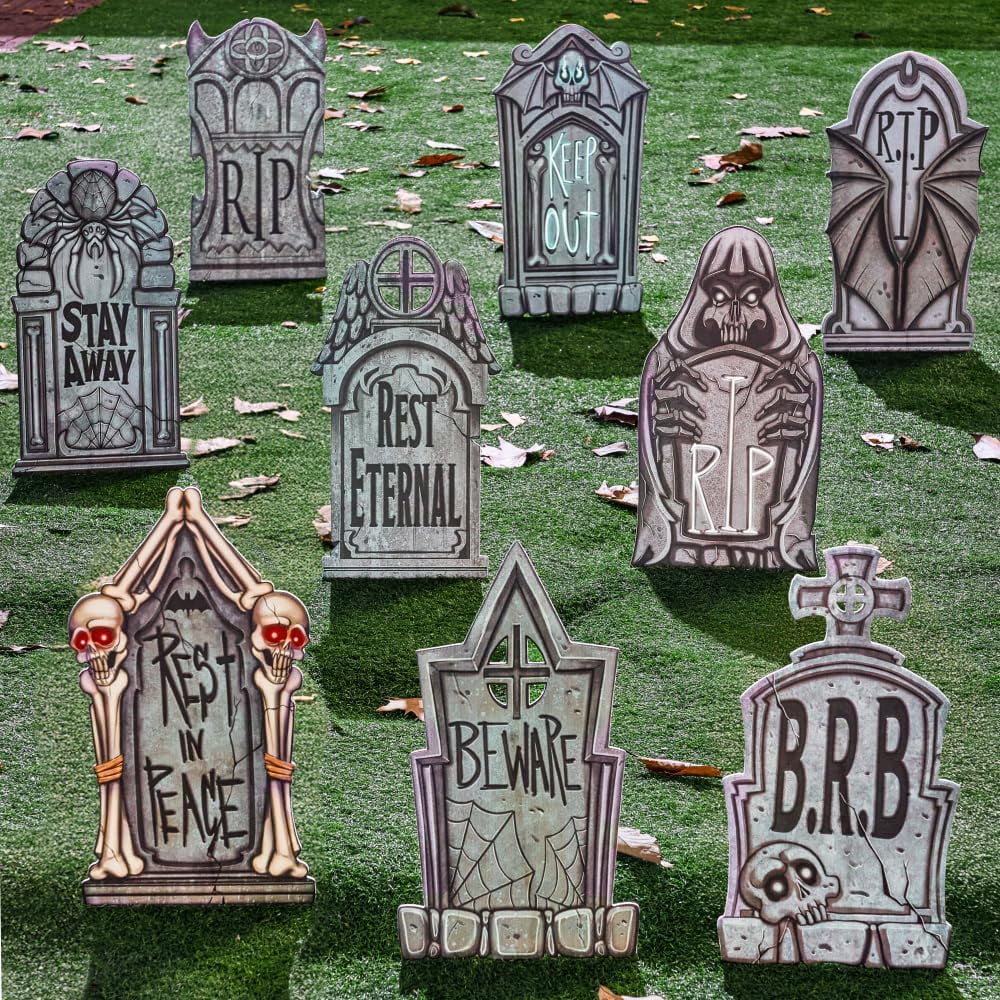 9-Pack Halloween Tombstone Yard Signs, 41.5cm Outdoor Graveyard Decorations