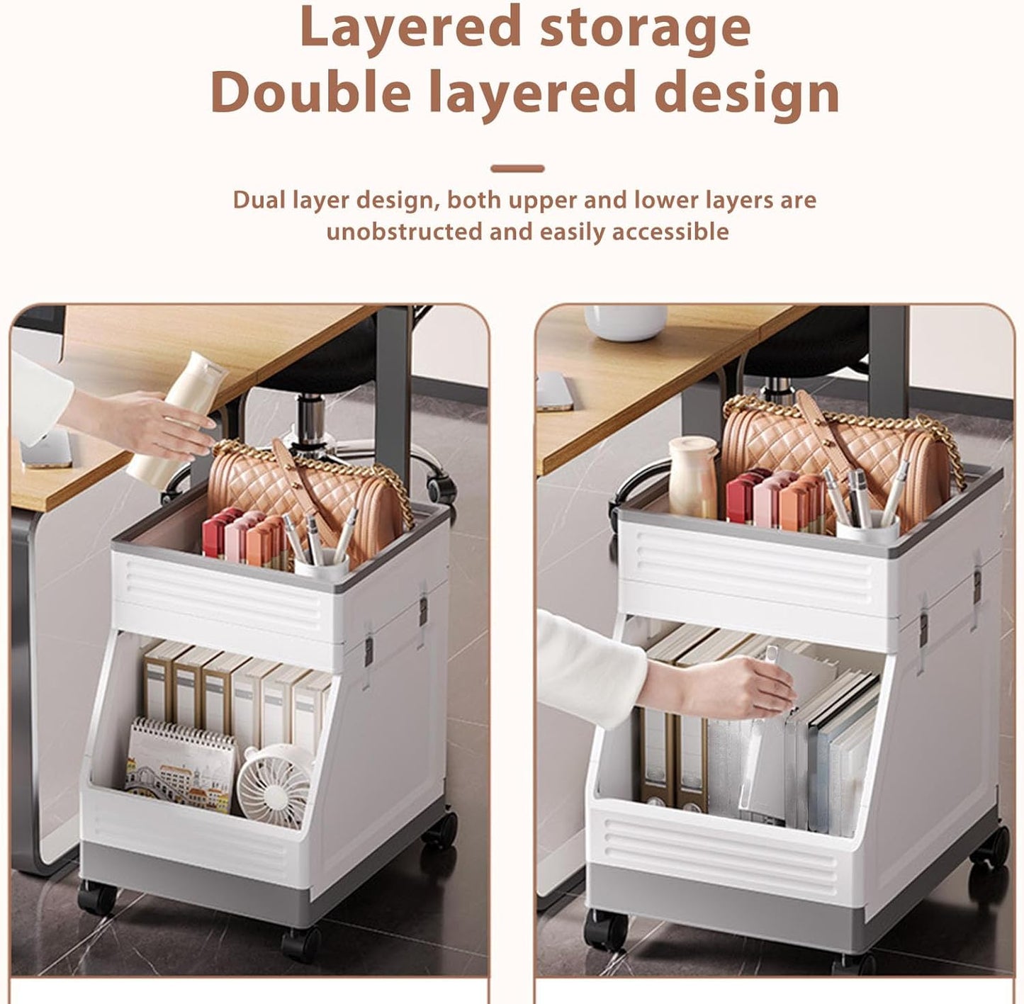 MHome Rolling Utility Cart – Folding Double Layer Mobile Storage Organizer with Wheels