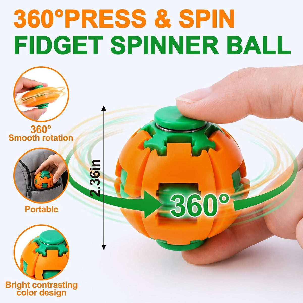 Press-to-Spin Fidget Ball: Desk Fidget Toy With Light