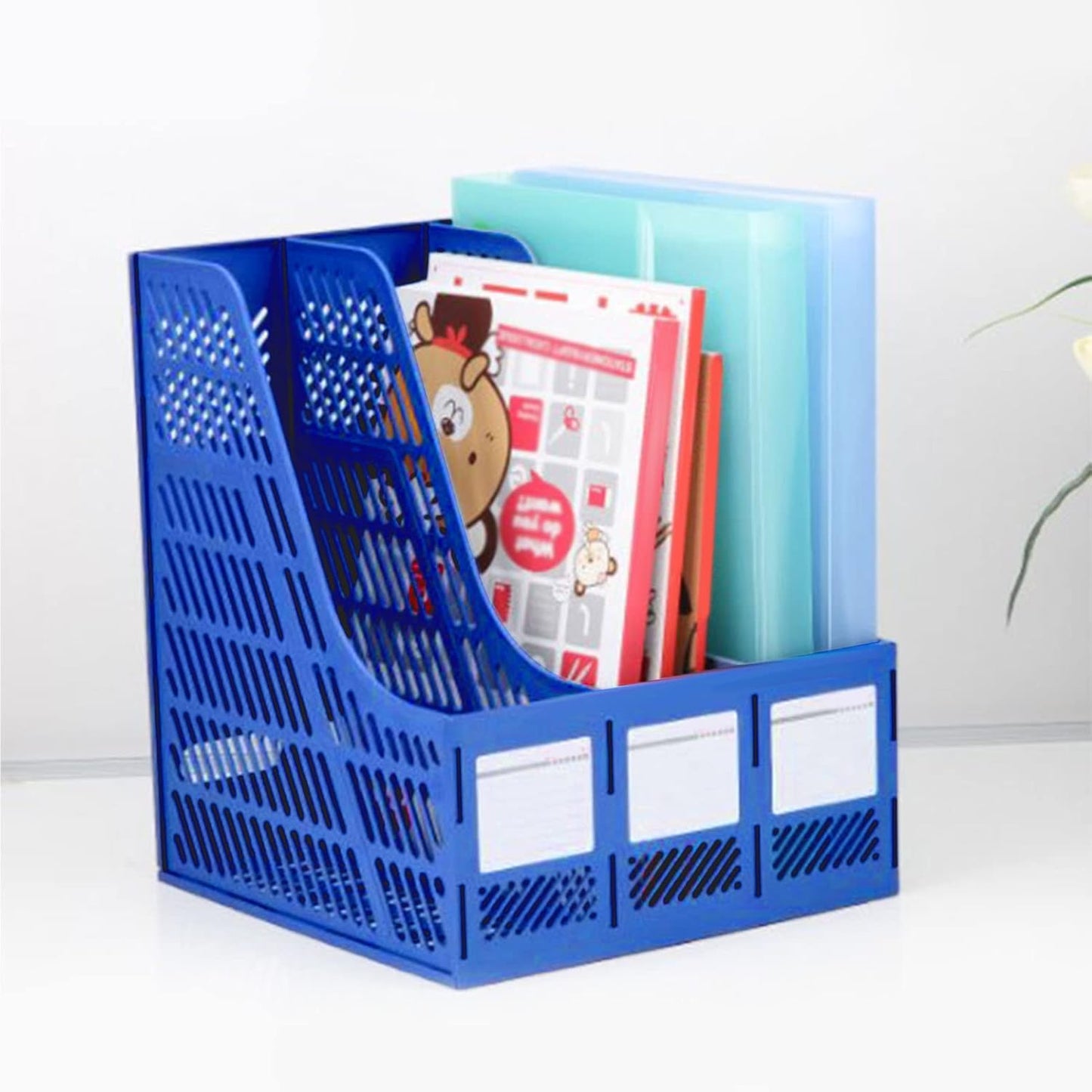 File Organiser Holder / Magazine File Holder – 3 & 4 Compartment Plastic Desk Organiser