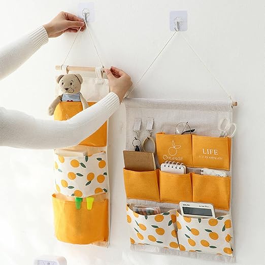 7 Pockets Orange Hanging Storage Bag Wall Door Closet Organizer