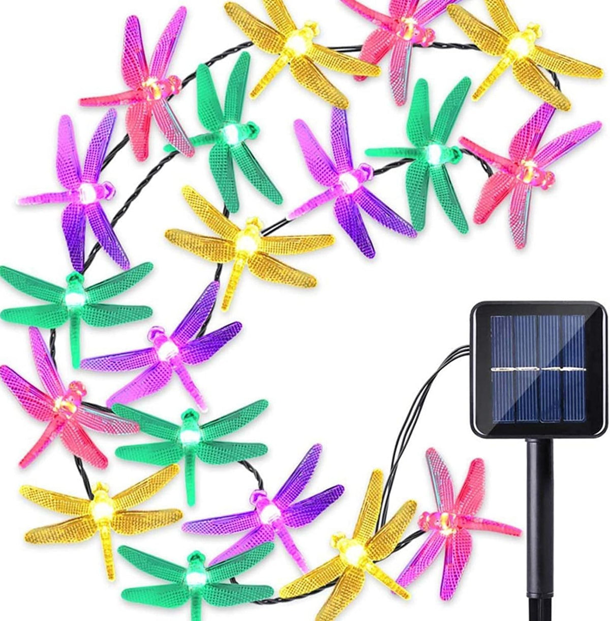 Solar Dragonfly String Lights, 5m with 20 LEDs, Multicolour Outdoor Decoration