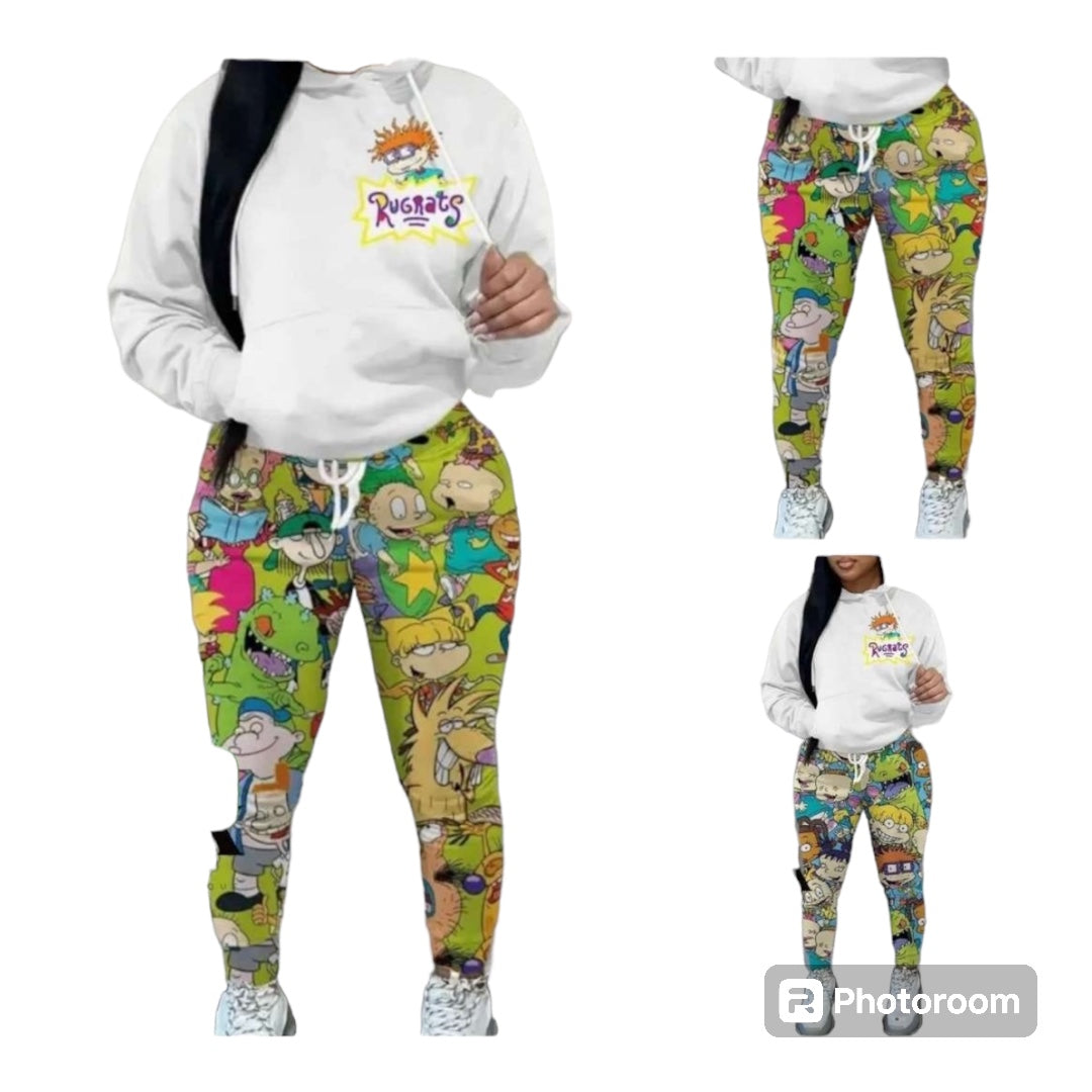 Ladies Cartoon characters 90s 3D All Over Print Tracksuits hoodies+joggers pants
