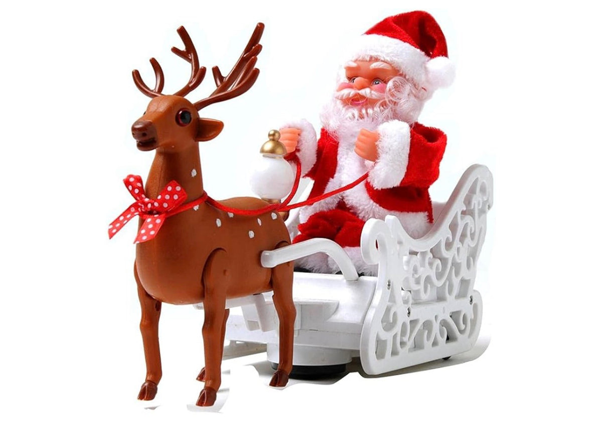Christmas Electric Santa Claus in Sleigh Toys Christmas Decorations with Music Xmas Santa Figurine Ornaments