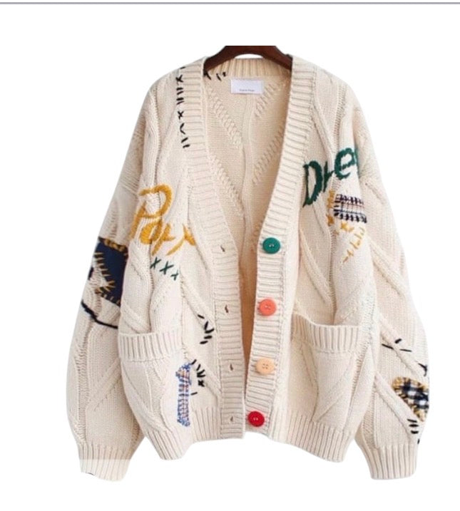 Ladies Knitted Embroidered Cardigan-Various Colours