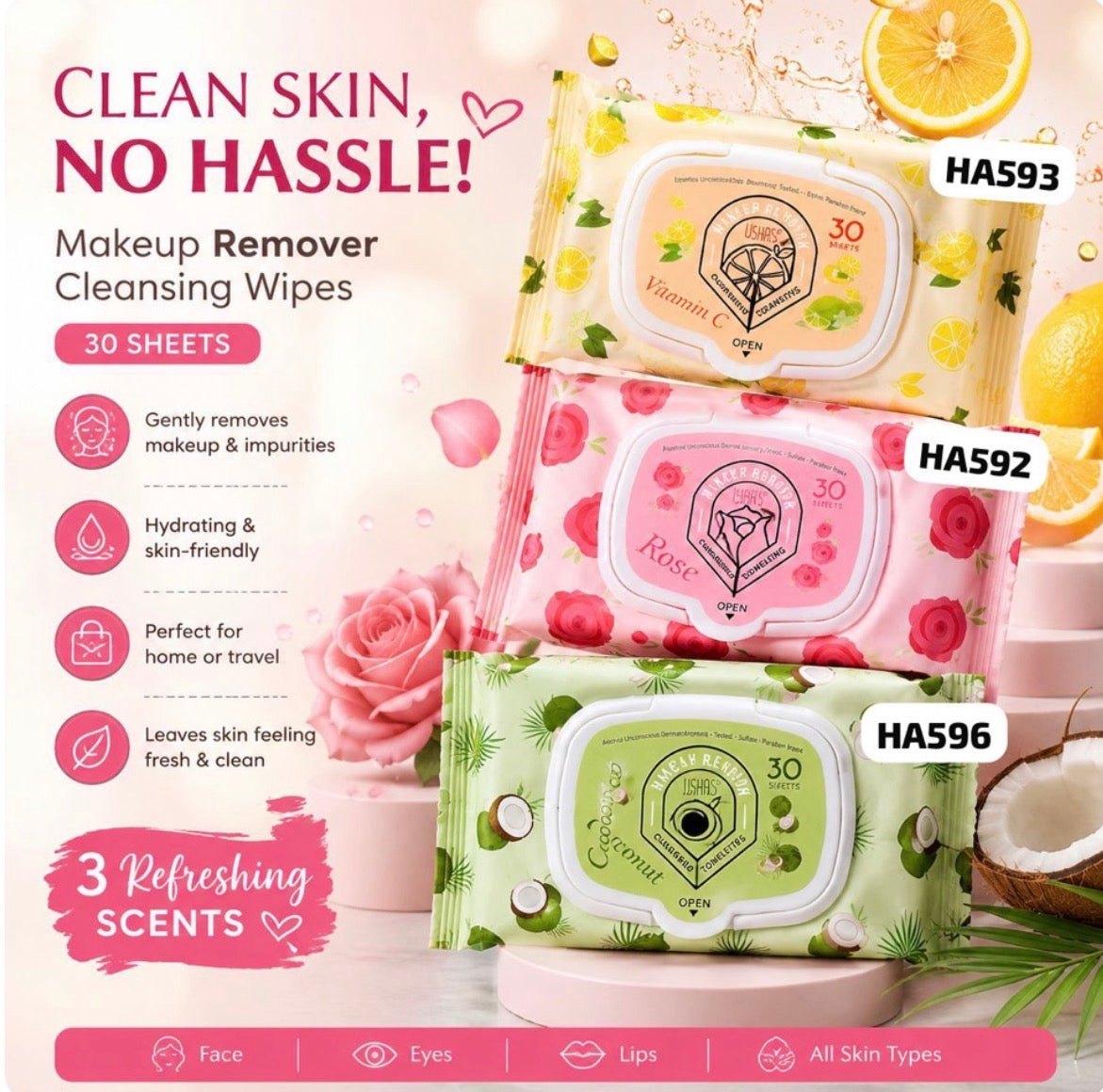 Ushas Makeup Remover Cleaning Wipes Set 3