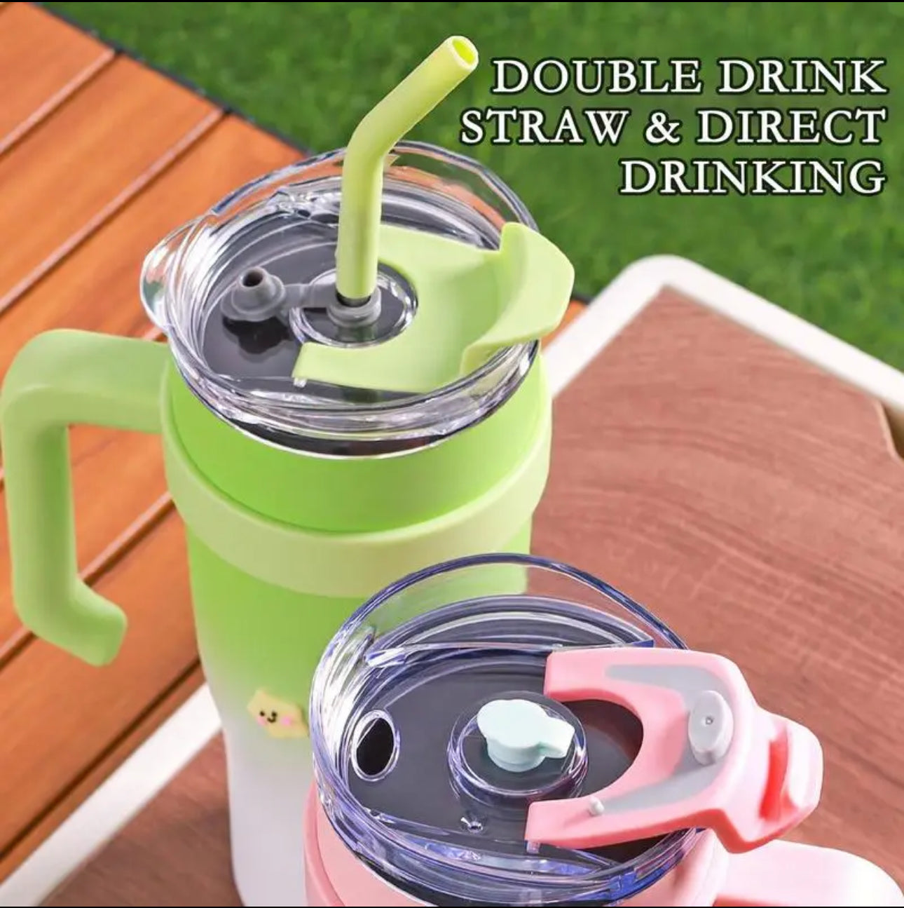 Stainless Steel Tumbler with Handle and Straw with Gold Spoon-Various Colours