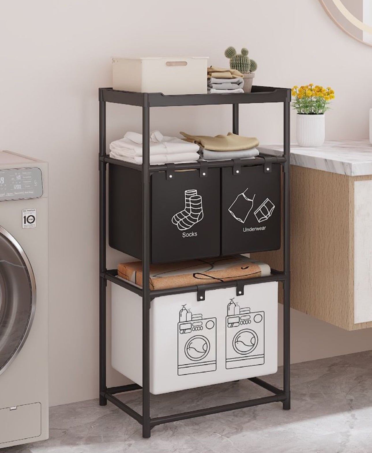 Foldable MultiCompartment Laundry Basket