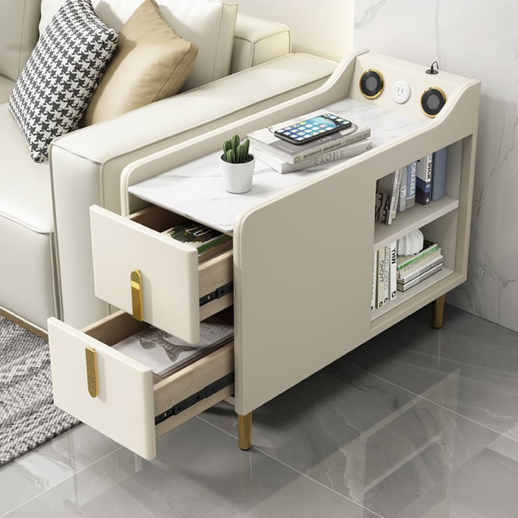 MFurn Modern Multifunctional Narrow Side Table Sintered Stone Top End Table Speaker & USB Port-Various Colours