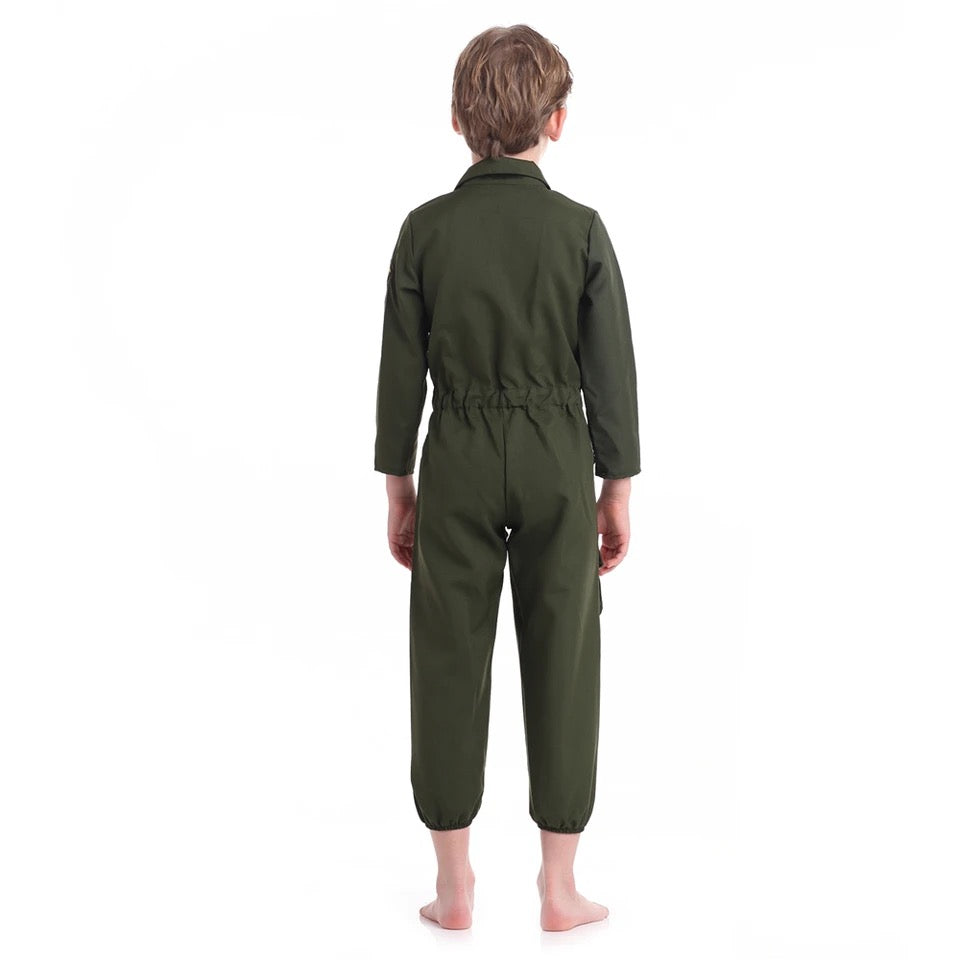 Kids Air Force Fighter Costume Children Pilot Jumpsuit Carnival Party Cosplay Roleplay Costumes Dress Up for Boys Girls Unisex