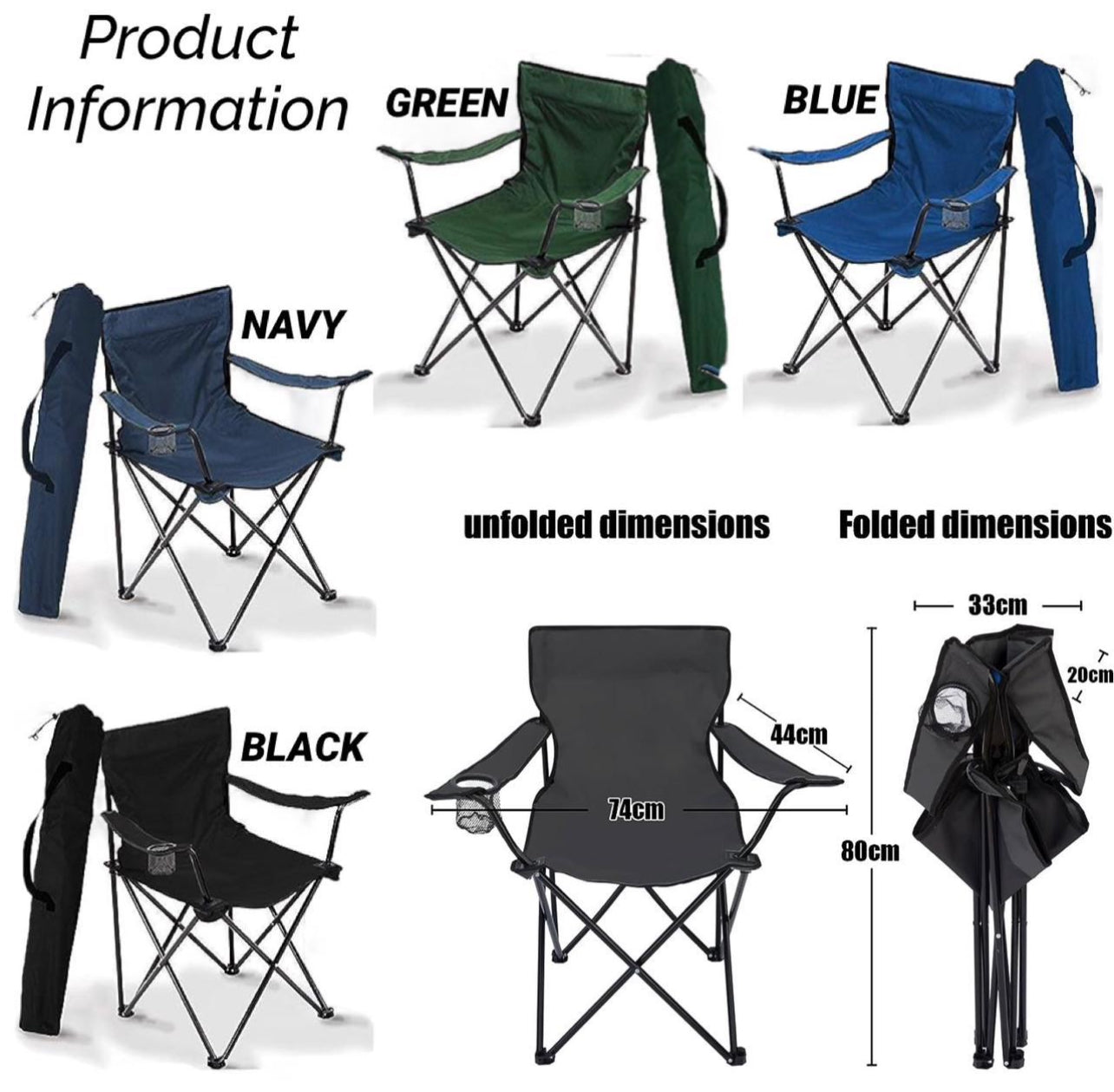 Outdoor Camping Chair Foldable -110kg Capacity