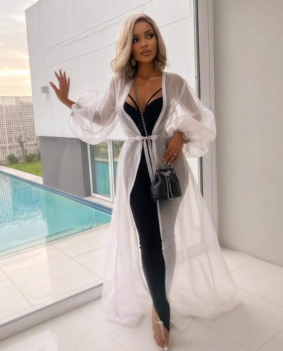 Ladies Floor Length Sheer Mesh Cardigan-Various Sizes & Colours