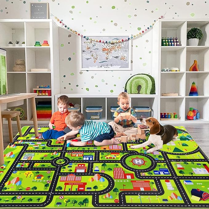 Children's Educational Road Traffic System Multicoloured Play Mat for Playing with Cars