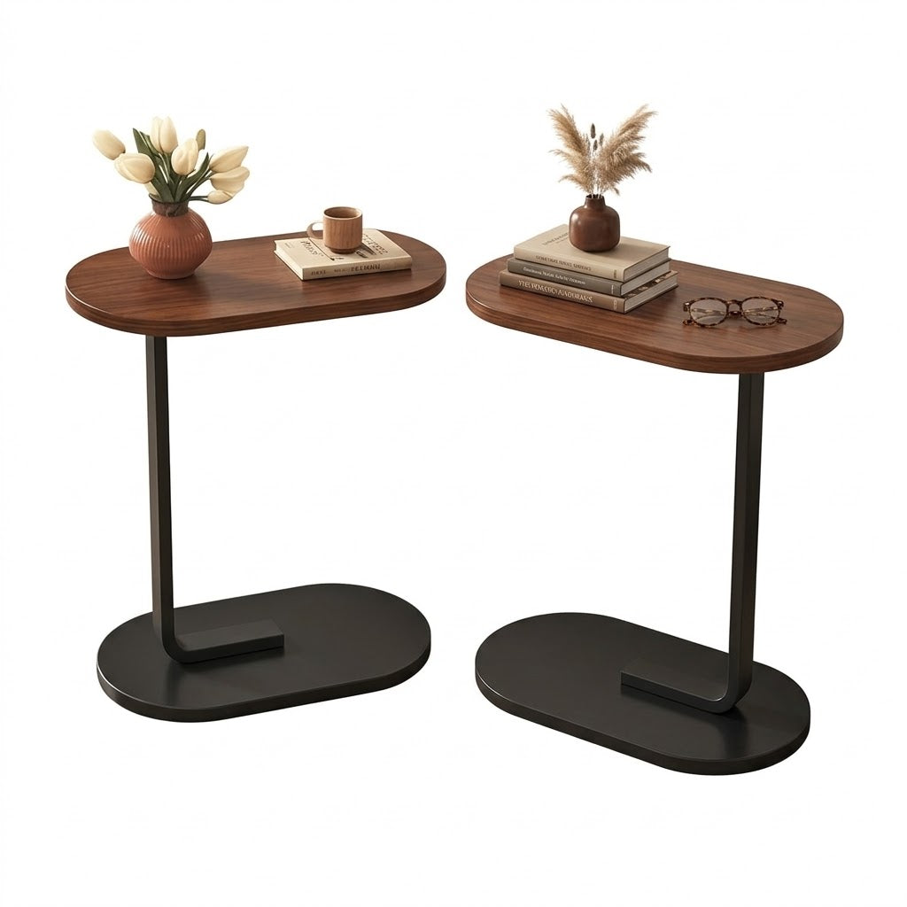 MFurn C-Shaped Side Table 2-Pack – Modern Narrow Sofa & Bed Coffee Tables with Metal Frame
