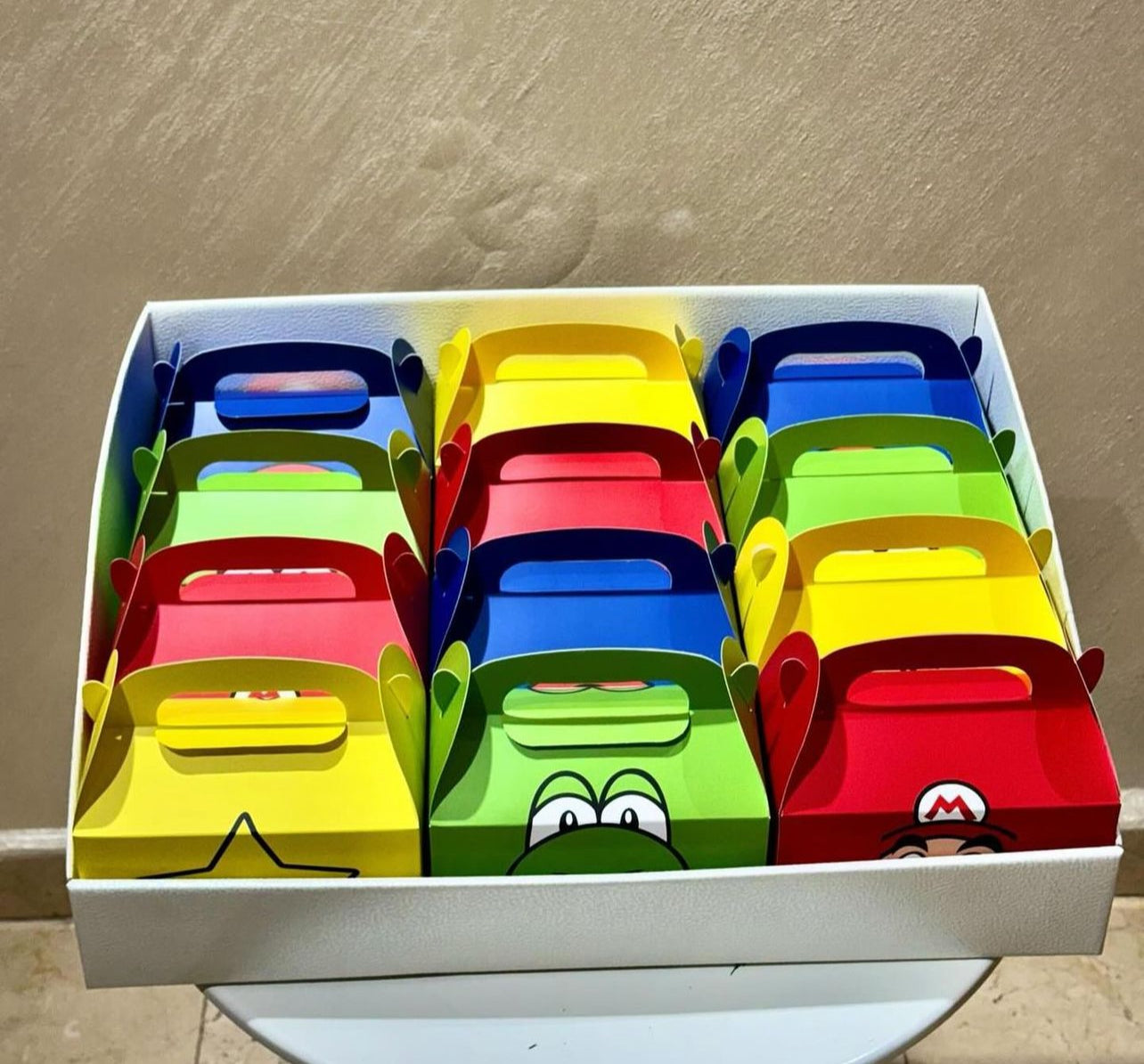 Super Mario Bros. Theme Party Boxes- 12 Boxes / Various Colours