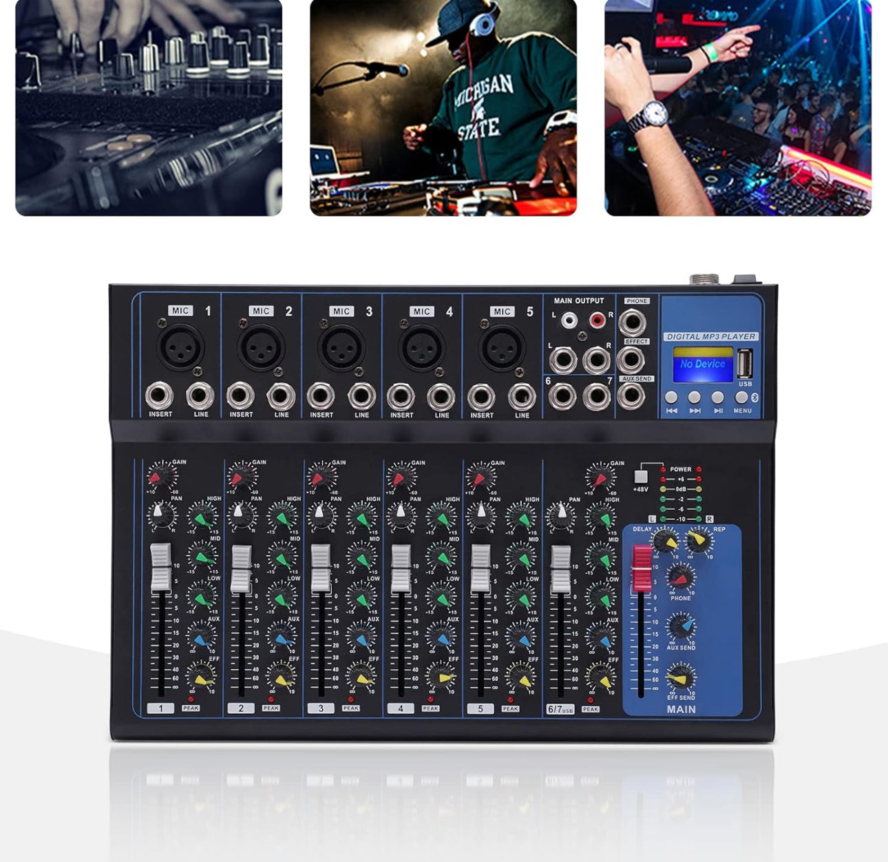 Lexuco 7 Channel Mixer with Bluetooth and USB Mixer