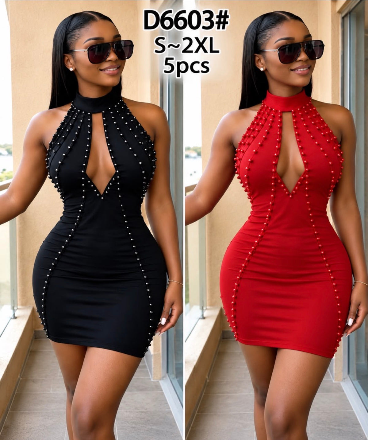 Ladies Stylish Studded Pearl Mini Dress-Various Options
