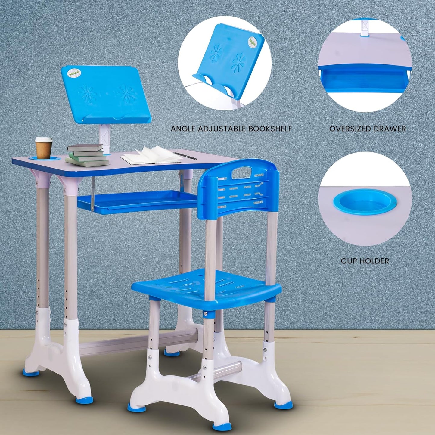 Study Desk and Chair Set Height Adjustable Children's Desk and Chair Set Desktop with Reading Stand