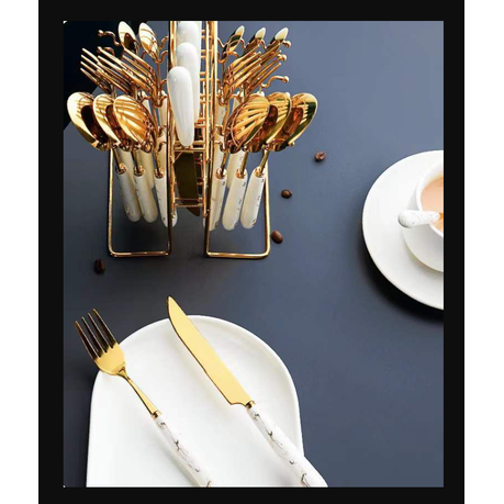 Classic 24 Piece Gold With Marble Handle Dinner Cutlery Set - Various Colour Options
