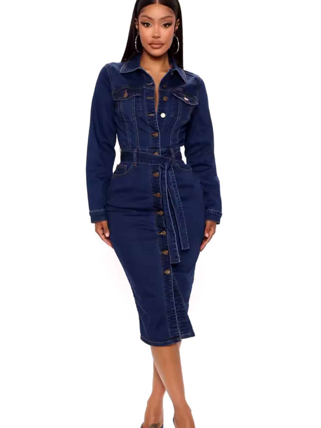 Ladies Vintage Blue Denim Dress Long Sleeved