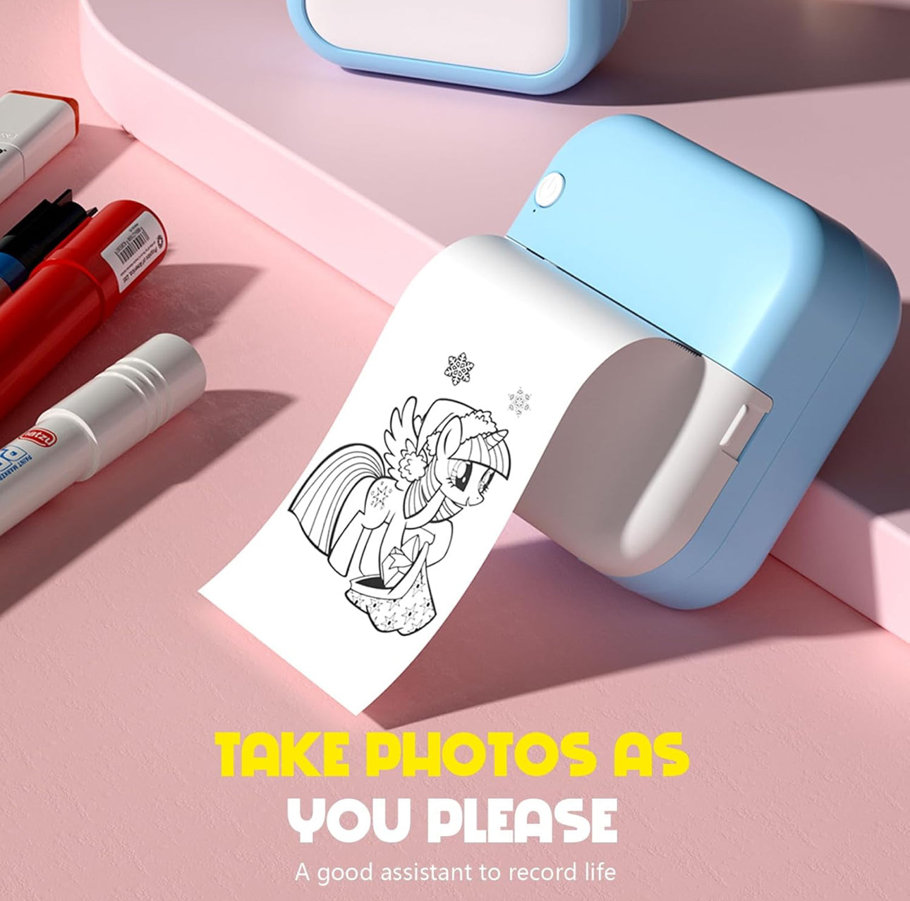 ERYUE Mini Thermal Printer Multi-functional Portable Sticker Maker Support Instant Photo Inkless Printing Support BT Connection for Smartphone with 1 Paper Roll 57mm Compatible with iOS System Picture