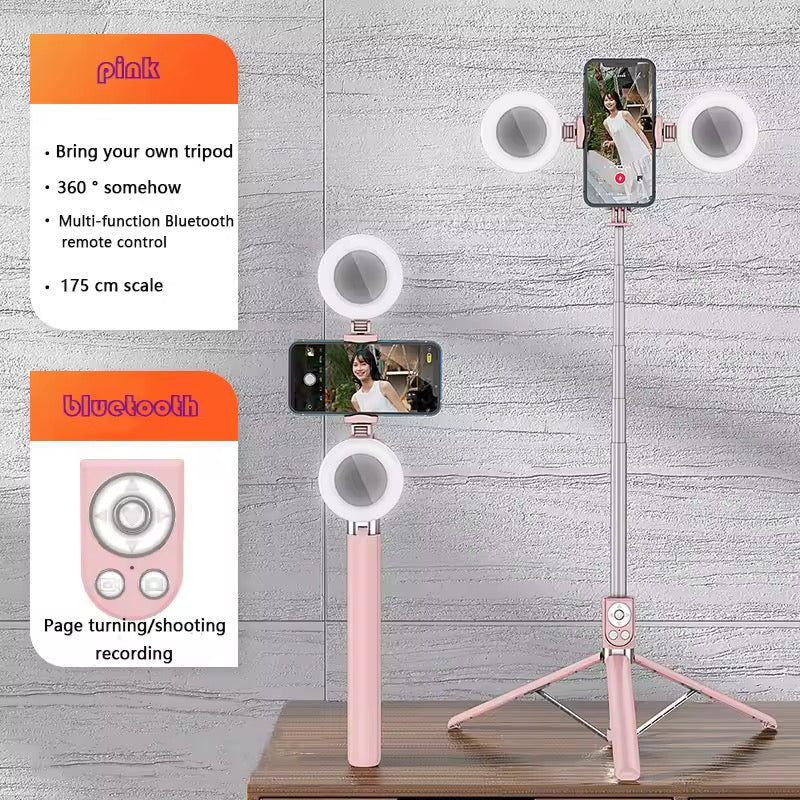 MTech Extendable Selfie Stick with Tik Tok Rechargeable Wireless Remote ,Tripod Stand and Double lamp