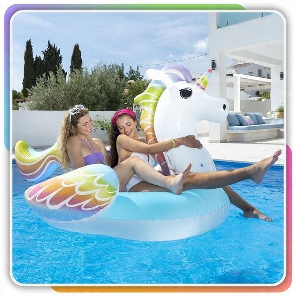GIANT Pegasus Inflatable Mattress 224ร159 cm โ Pool & Beach Float with Handles