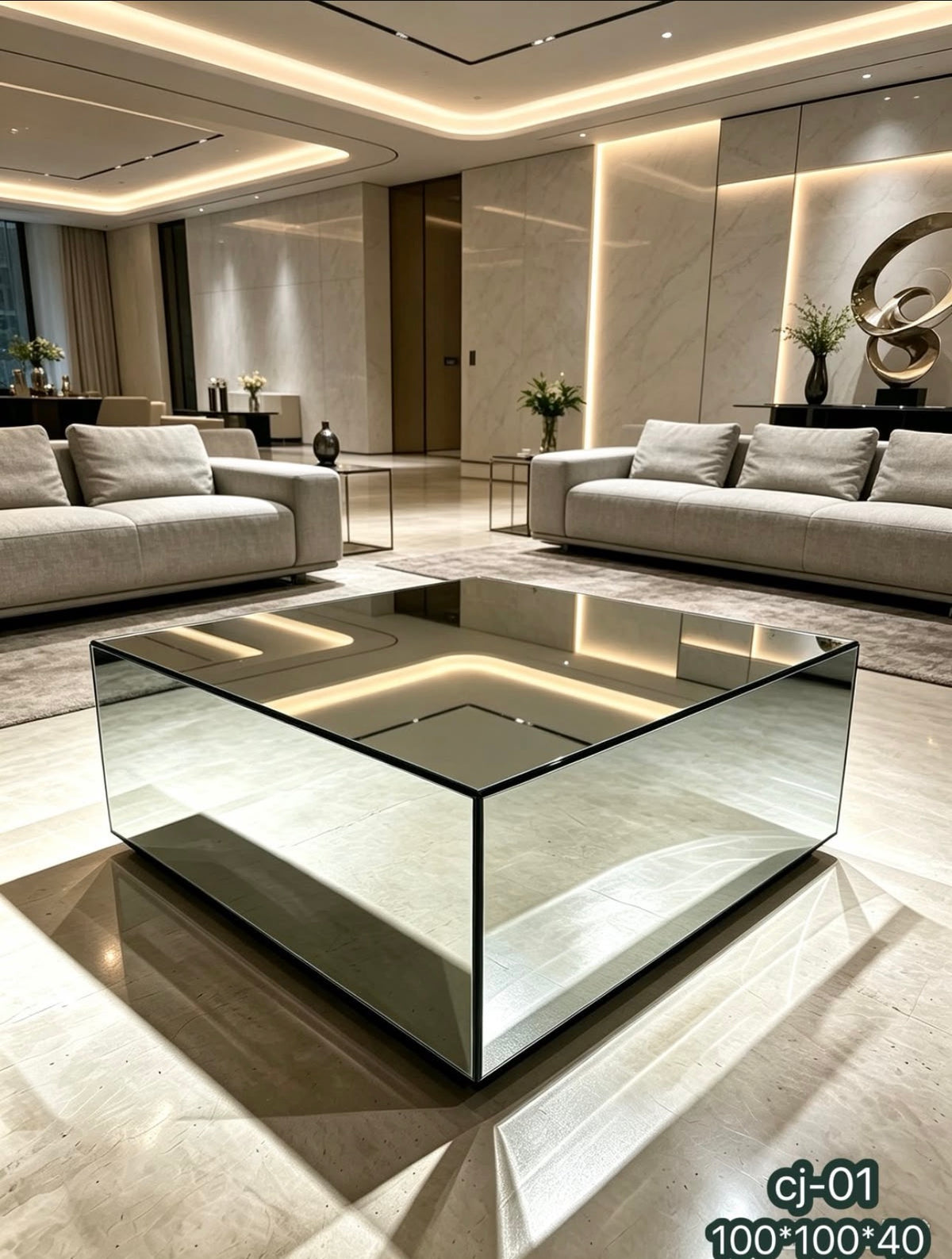 MFURN Minimalist Square Mirrored Block Coffee Table-Various Colour
