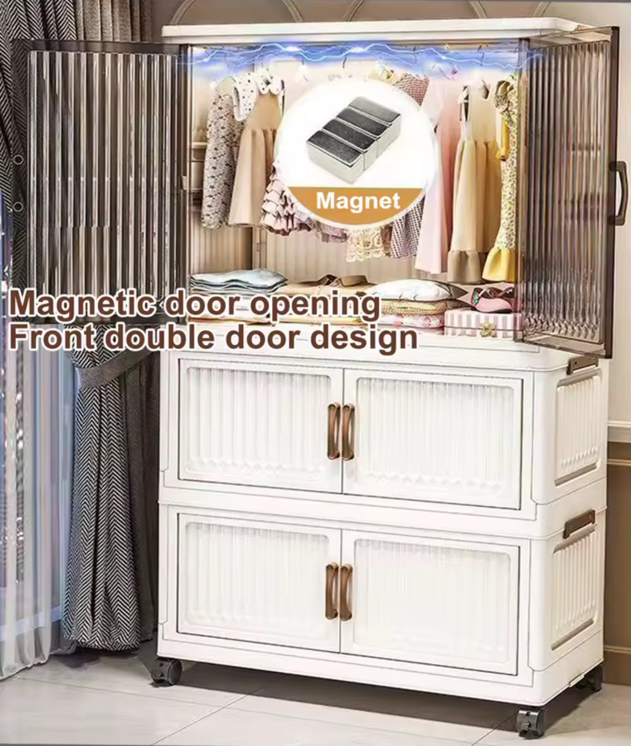 MHome Foldable Wardrobe / Multifunctional Plastic Storage Cabinet – Dustproof Organizer