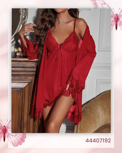 Ladies Embroidery Silk Night Dress\ Elegant & FASHIONABLE NIGHT WEAR 2pc Set-Various Colours