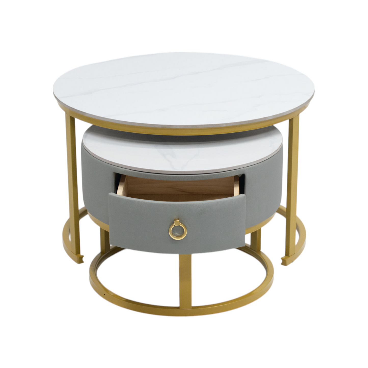MFURN 2pc Nesting Modern Table Set – Marble Look with Storage Drawer