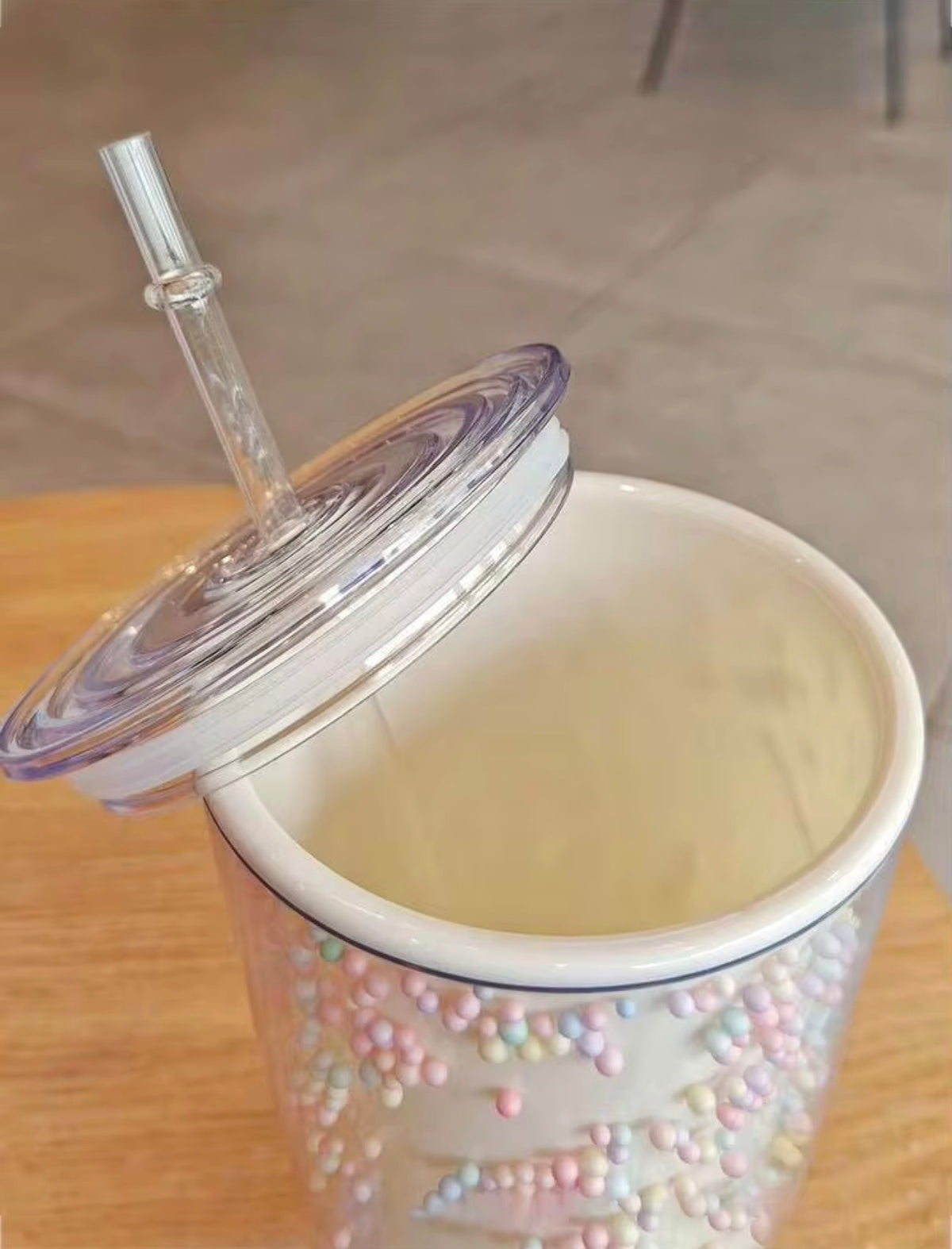 MHome Bubble Straw Cup Rainbow Girl Double Plastic Cup Students Creative Office Home Large Capacity Tumbler