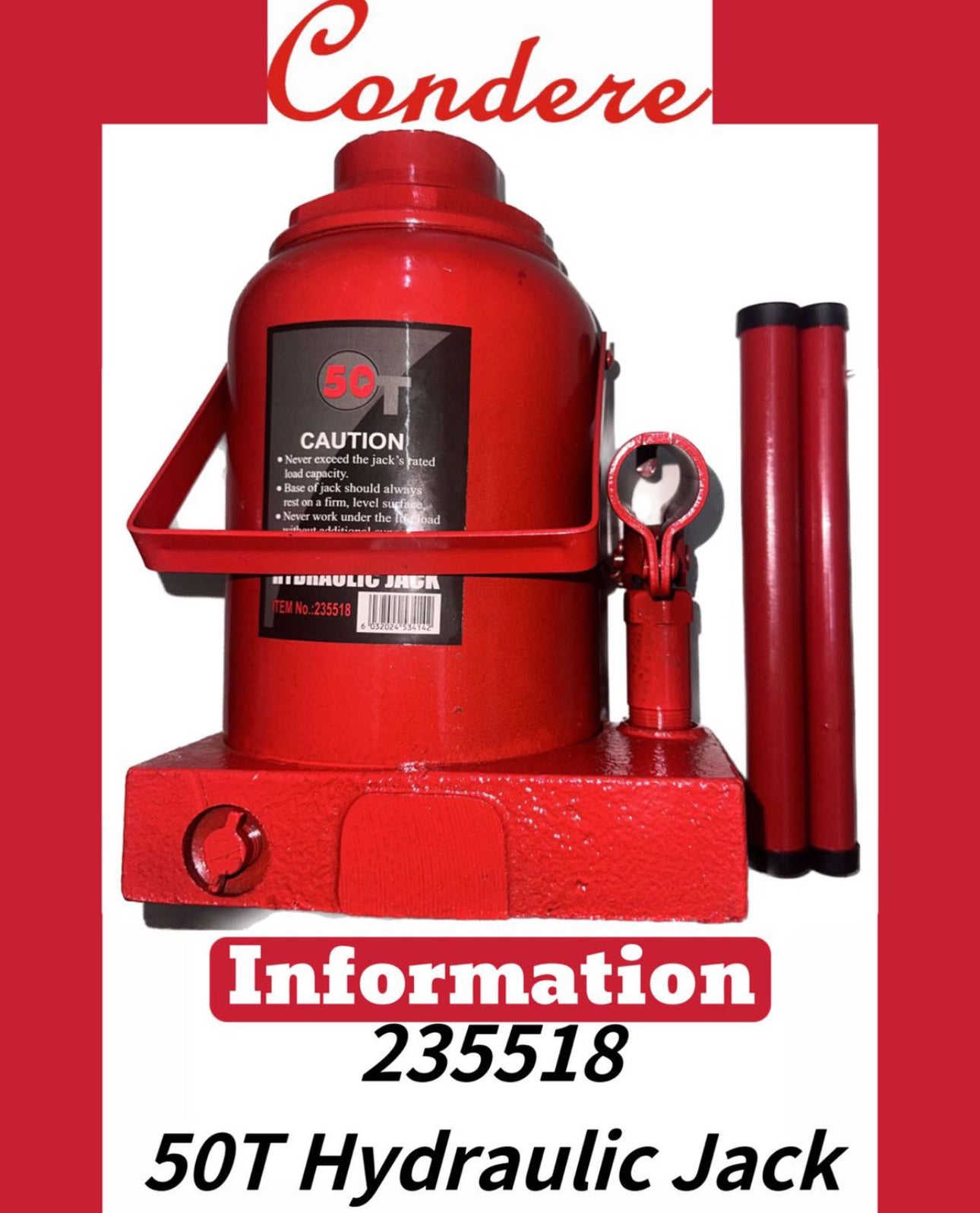 Hydraulic Bottle Jack Condere Brand - Various Options