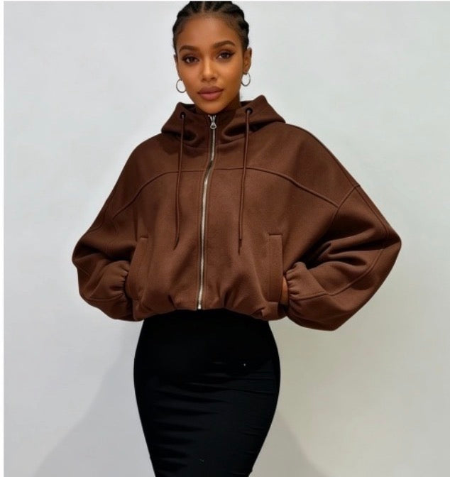 Ladies Oversized Cropped Zip-Up Hoodie-Various Colours