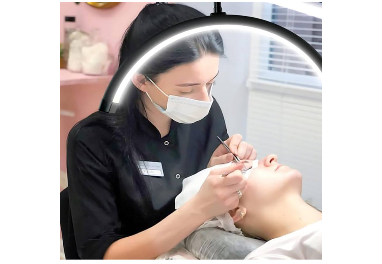 M-Lightz Multipurpose Light for Eyelash Extensions, Tattoo Artist - LED Lash Lamp for Beauty Professionals - Adjustable Brightness & Height - with Phone Holder