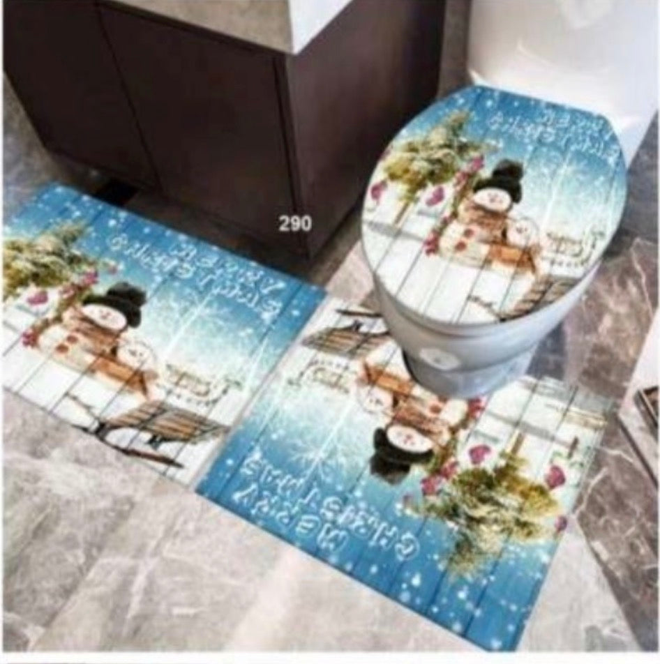 MHome Christmas Bathroom-Toilet Set with Rugs for Bathroom Decor Set3pc