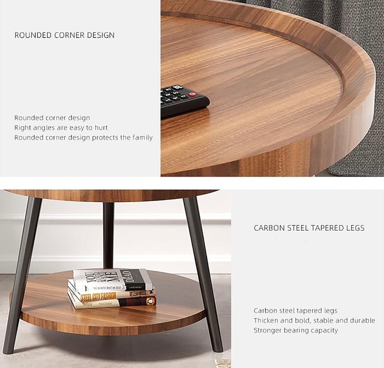 MFurn Modern Double-Layer Round Coffee Table, For Living Room, Sofa Side Table, Bedside Table - Ideal For Balcony, Corner Table, Tea Table - Sleek Design