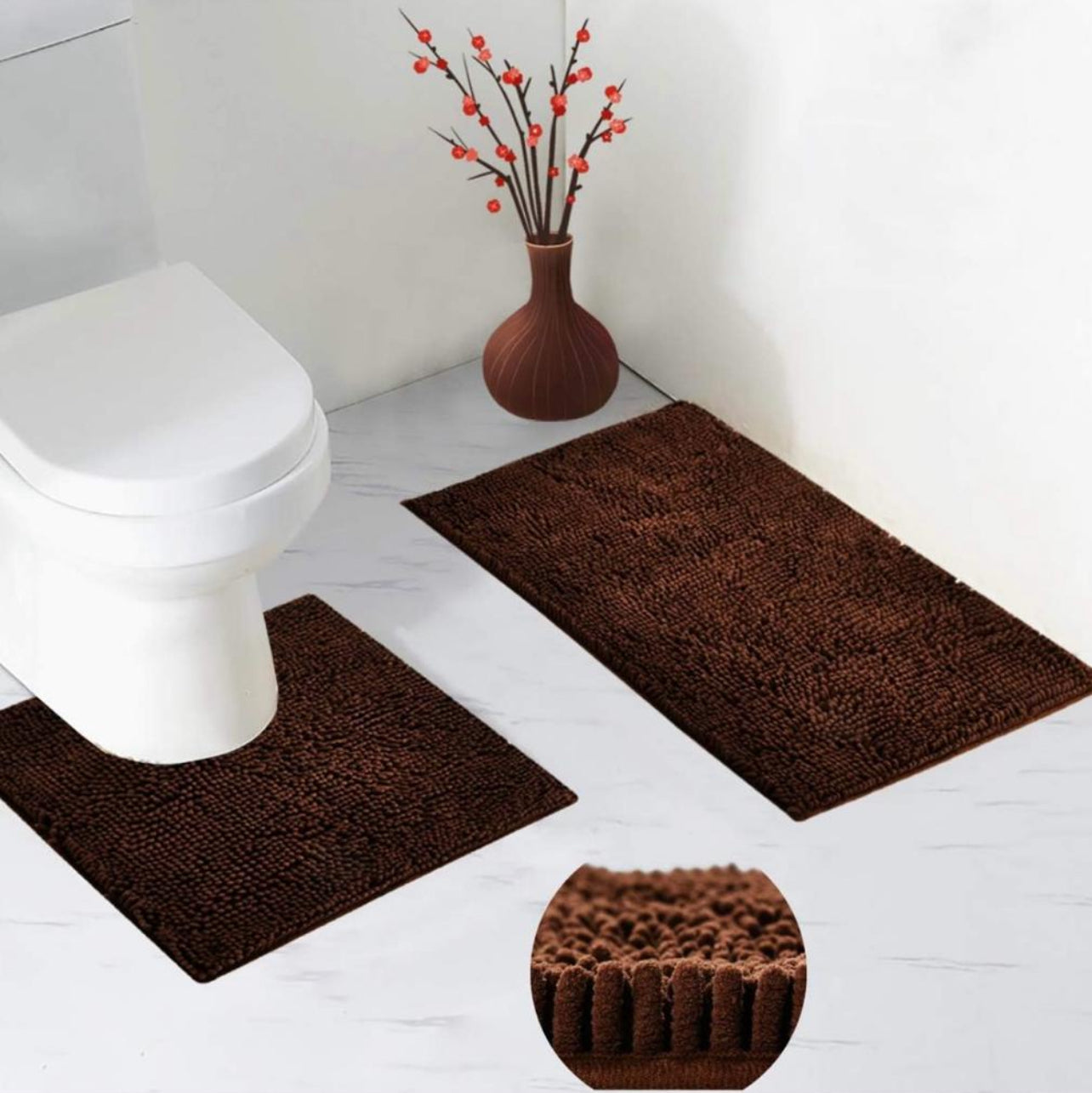 Bath Mat Set 2 Pieces, 20 * 31'' Bathroom Mat and 20 * 20'' U Shape Toilet Rug with Non Slip Adhesive Bottom, Bath Rug for Floor Tub Shower Bedroom, Machine Washable