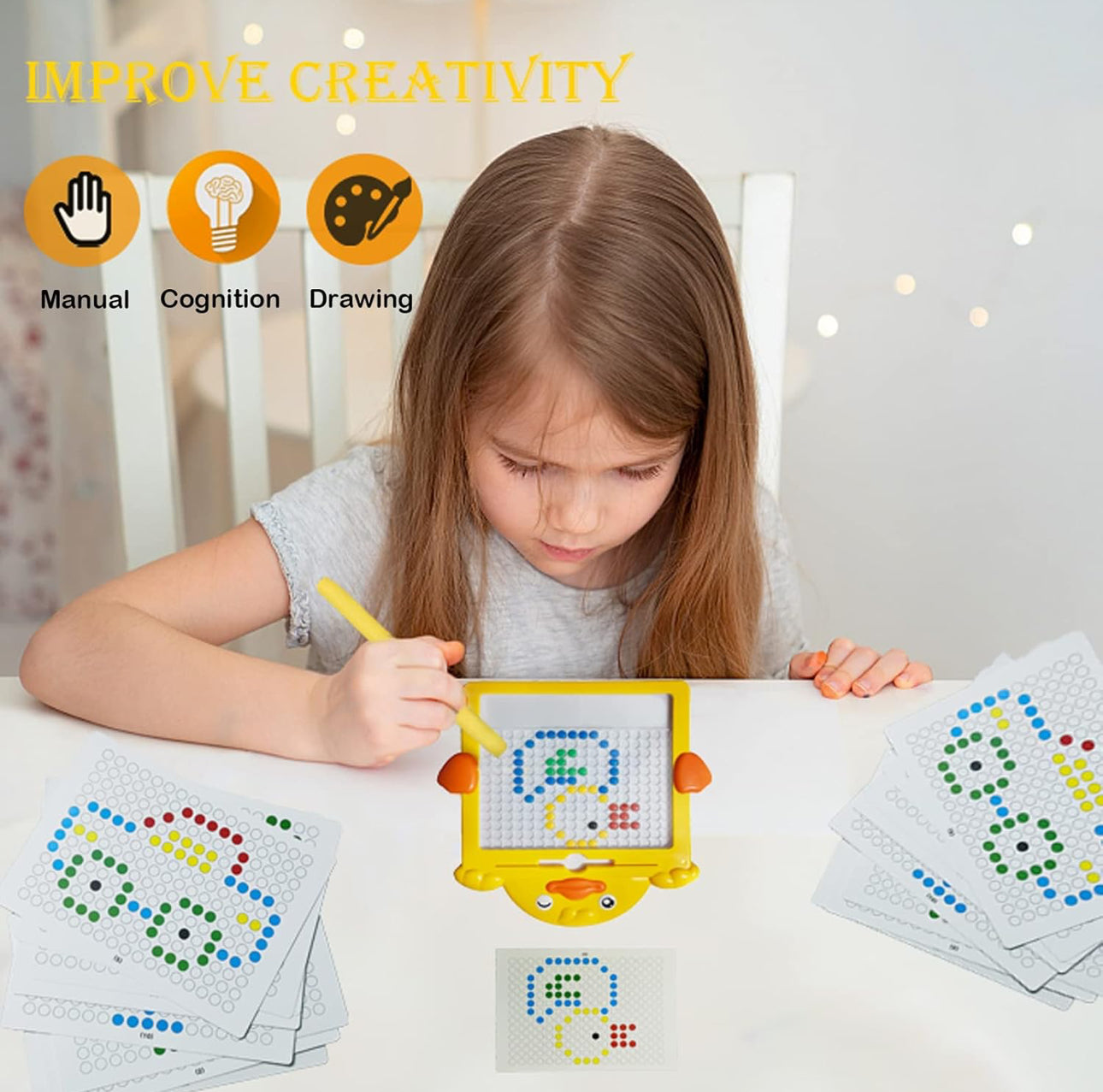 Magnetic Drawing Board for Boy and Girl with Magnetic Pen and Many Beads, Large Toddlers Magnetic Drawing