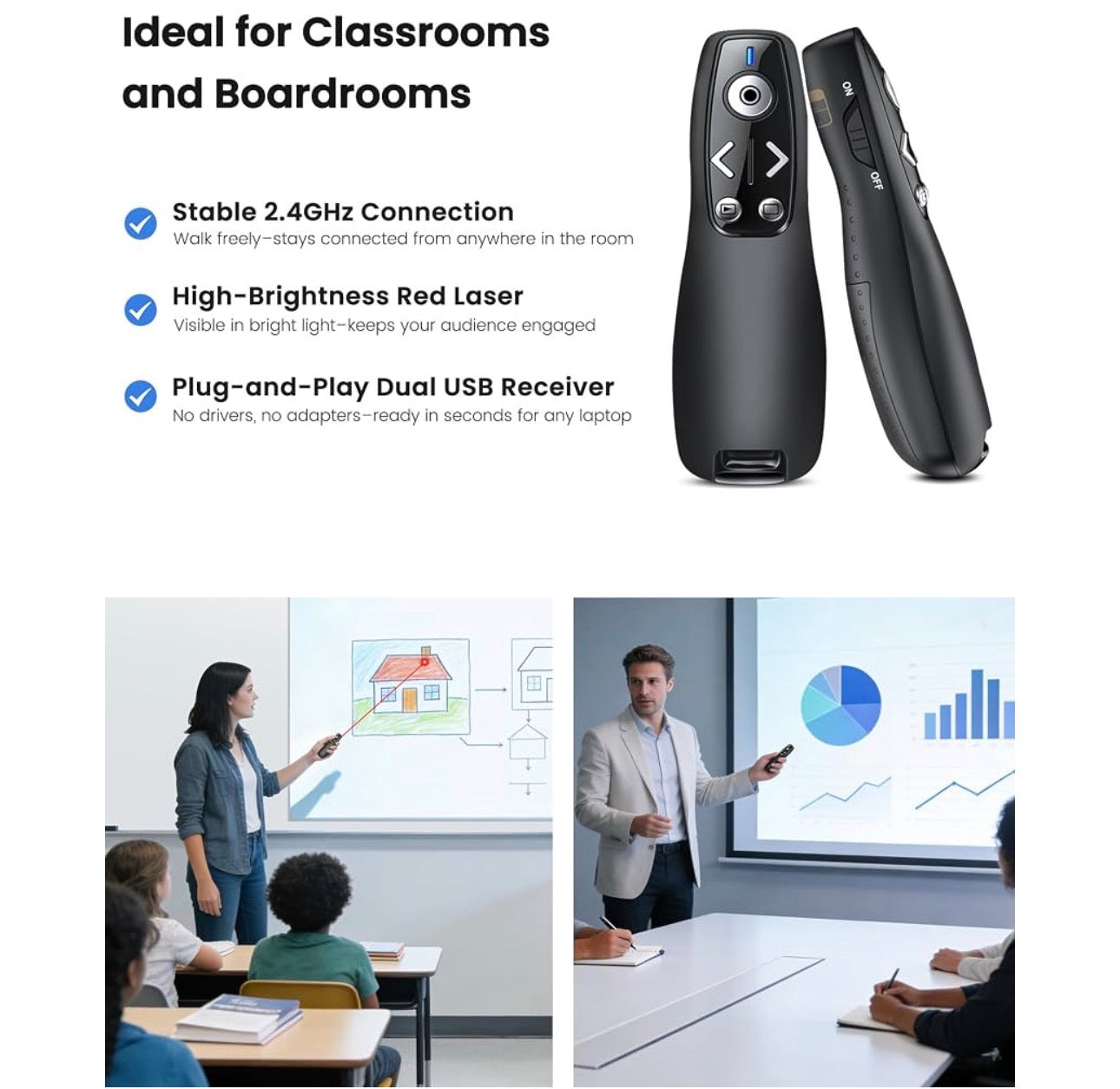 MTech
2-in-1 USB Type C Presentation Clicker Wireless Presenter Remote for PowerPoint, Powerpoint Clicker with Hyperlink & Volume Control PowerPoint Slide Advancer for Mac, Computer, Laptop