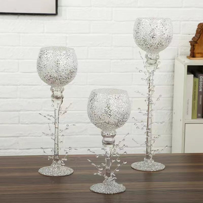 MHome Candle Holder Chalice Elegant Glittering Glass 3pc Set-Various Options