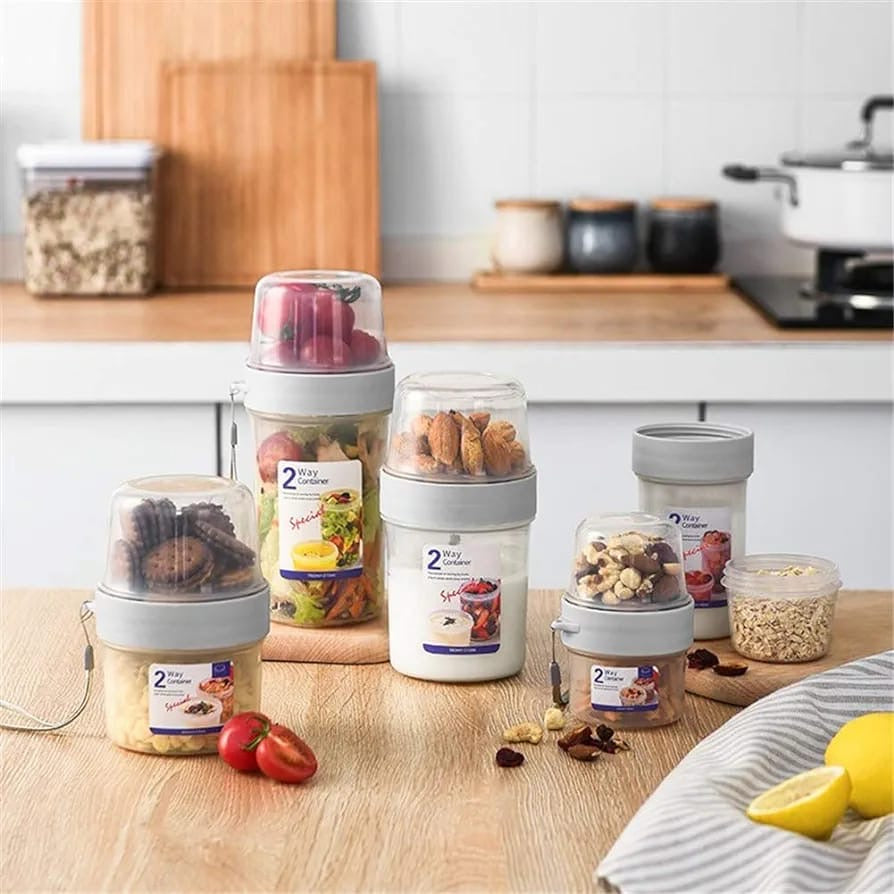 Breakfast On The Go Cup-Portable Cups Large Capacity Sealed Double Layer Food Container With Cereal Oatmeal Or Fruit Container
