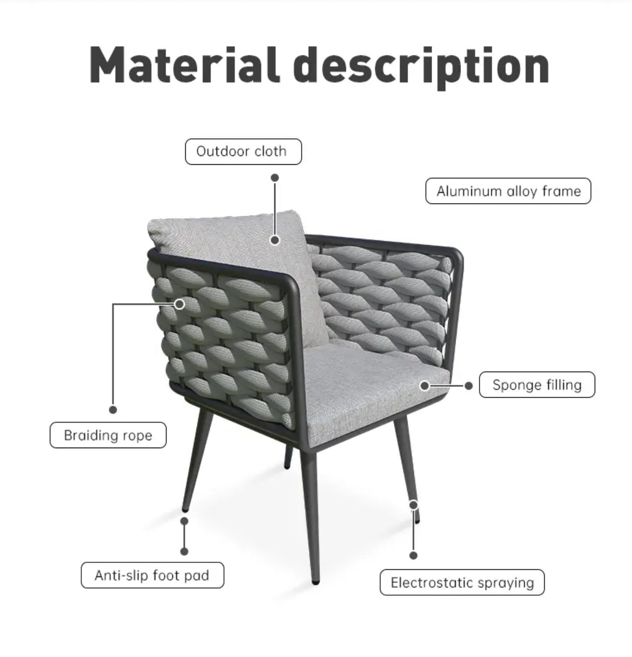 Modern Garden Outdoor Leisure Rope Woven Patio Dining Table + Chair With Aluminium Fame 7pc Set