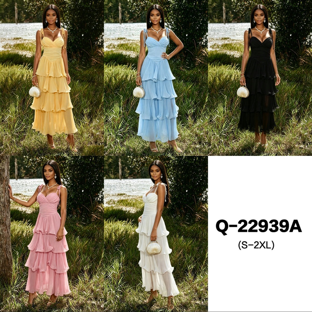 Ladies Tiered Ruffle Maxi Dress-Various Colours
