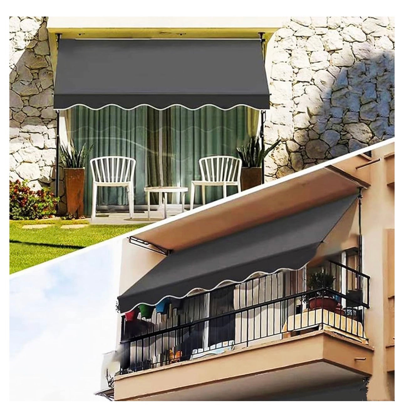 MHome Patio Awning Retractable Awning with Manual Crank Handle, Sun Protection Roof for Outdoor Use, Window Door Protection for Balcony Deck, Garden, Porch, Grey,- Various Sizes
