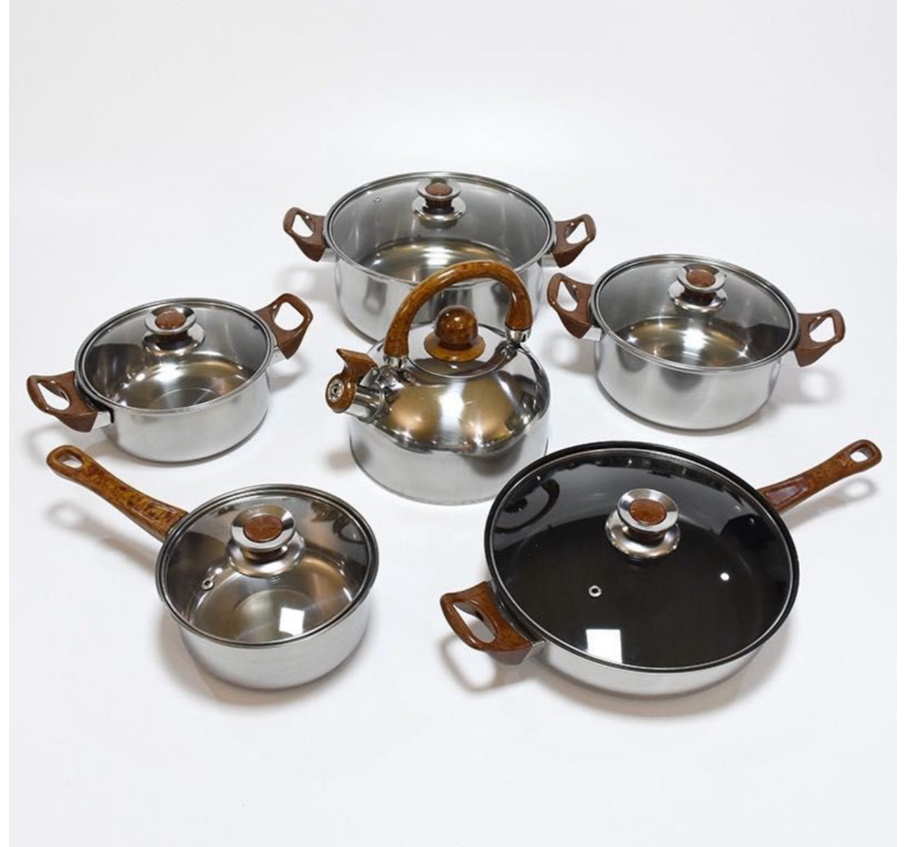 12Pcs Pots and Pans Set with 3L Kettle Nonstick Kitchen Stainless Steel with Lids Dishwasher Safe